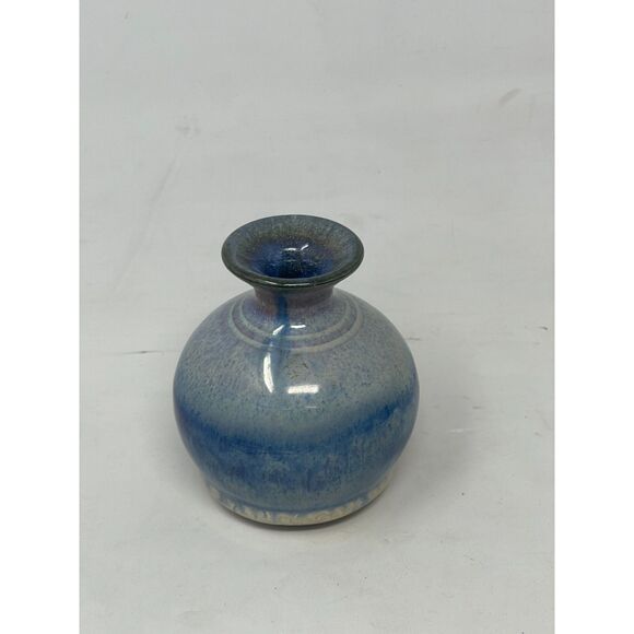 POTTERY GLEN OLSEN Miniature Vase Drip Glazed in Shades of Blue 4.5” x 2.5” - Picture 3 of 6